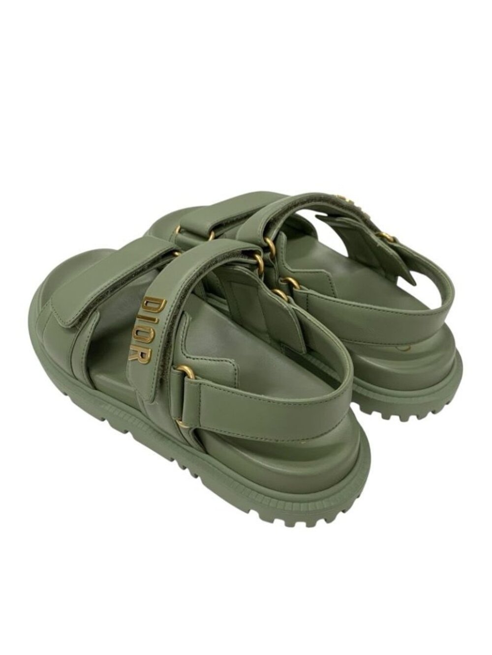 Christian Dioract Sandals Shoes Leather Green Logo Flat - Picture 4 of 9